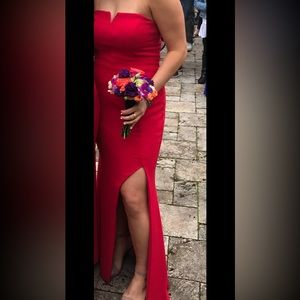 Aqua Red Strapless Prom Dress Size 8